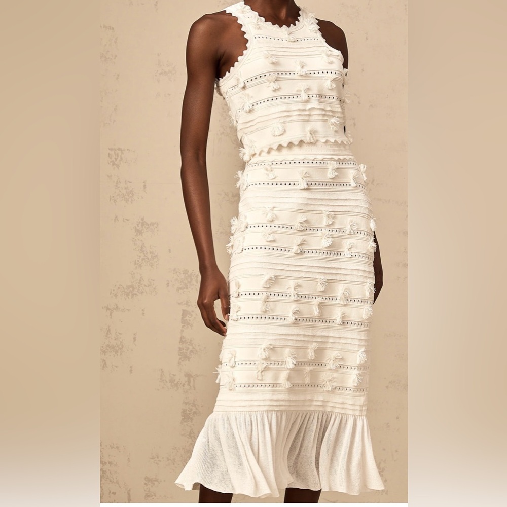Sandro Cream Crochet-Trim Midi Skirt